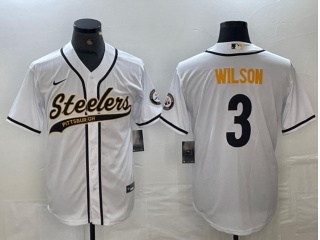 Pittsburgh Steelers #3 Russell Wilson Baseball Jersey White