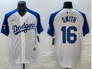 Los Angeles Dodgers #16 Will Smith with Blue Shoulders Cool Base Jersey White