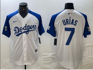 Los Angeles Dodgers #7 Julio Urias with Blue Shoulders Cool Base Jersey White