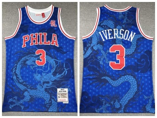 Philadelphia 76ers #3 Allen Iverson Dragon Year Mitchell Ness Jersey Blue