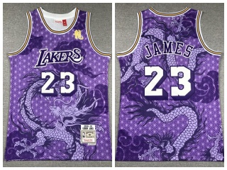 Los Angeles Lakers #23 Lebron James Dragon Year Mitchell Ness Jersey Purple