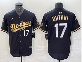Los Angeles Dodgers #17 Shohei Ohtani with White Number Cool Base Jersey Black Golden