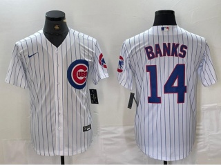 Chicago Cubs #14 Ernie Banks Cool Base Jersey White Pinstripes