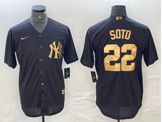 New York Yankees #22 Juan Soto Cool Base Jersey Black Golden