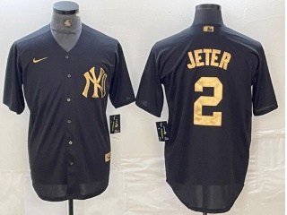New York Yankees #2 Derek Jeter Cool Base Jersey Black Golden