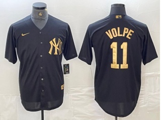 New York Yankee #11 Anthony Volpe Cool Base Jersey Black Golden