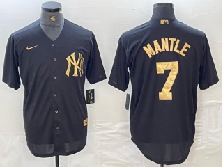 New York Yankees #7 Mickey Mantle Cool Base Jersey Black Golden