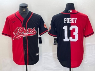 San Francisco 49ers #13 Brock Purdy Split Baseball Jersey Red/Black