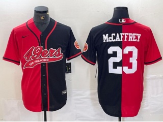 San Francisco 49ers #23 Christian Mccaffrey Split Baseball Jersey Red/Black