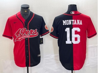 San Francisco 49ers #16 Joe Montana Split Baseball Jersey Red/Black