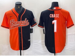 Cincinnati Bengals #1 Ja’Marr Chase Split Baseball Jersey Black/Orange
