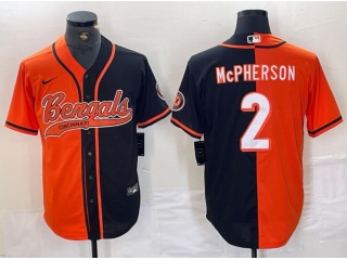 Cincinnati Bengals #2 Evan McPherson Split Baseball Jersey Black/Orange