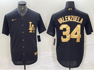 Los Angeles Dodgers #34 Fernando Valenzuela Jersey Black Golden