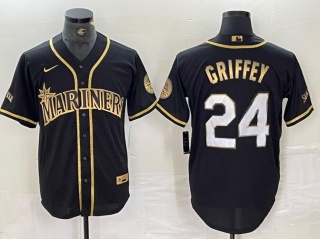 Seattle Mariners #24 Ken Griffey Jr with White Number Jersey Black Golden