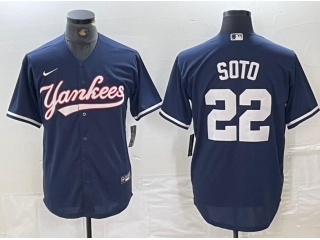 New York Yankees #22 Juan Soto Fashion Baseball Jersey Navy Blue