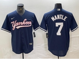 New York Yankees #7 Mickey Mantle Fashion Baseball Jersey Navy Blue