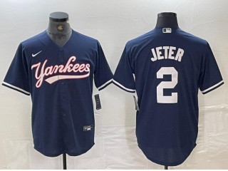 New York Yankees #2 Derek Jeter Fashion Baseball Jersey Navy Blue