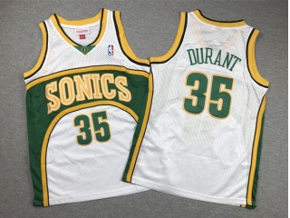Youth Seattle SuperSonics #35 Kevin Duran Throwback Jersey White
