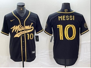 Inter Miami #10 Messi Baseball Jersey Black Golden