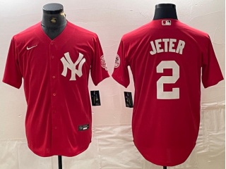 New York Yankees #2 Derek Jeter Fashion Baseball Jersey Red