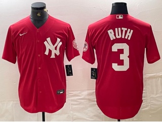 New York Yankees #3 Babe Ruth Fashion Baseball Jersey Red