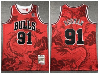 Chicago Bulls #91 Dennis Rodman Dragon Year Mitchell Ness Jersey Red