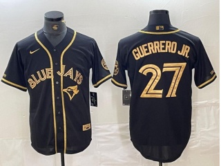 Nike Toronto Blue Jays #27 Vladimir Guerrero JR Cool Base Jersey Black Gold