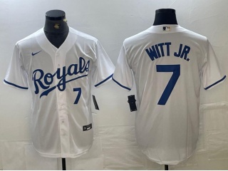 Kansas City Royals #7 Bobby Witt Jr. with Number on Front Cool Base Jersey White