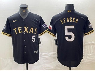 Texas Rangers #5 Corey Seager Cool Base Jersey Black Golden