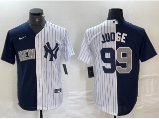 New York Yankees #99 Aaron Judge Split Jersey Navy/White