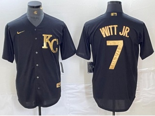 Kansas City Royals #7 Bobby Witt Jr. Cool Base Jersey Black/Golden
