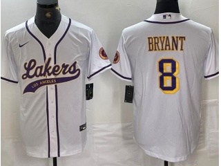 Los Angeles Lakers #8 Kobe Bryant Baseball Jersey White  