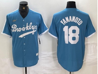 Los Angeles Dodgers #18 Yoshinobu Yamamoto Cooperstown Collection Jersey Light Blue