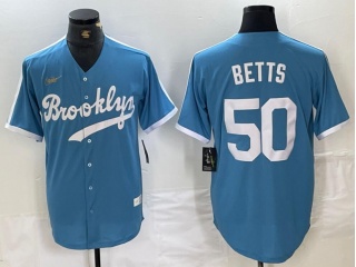 Los Angeles Dodgers #50 Mookie Betts Cooperstown Collection Jersey Light Blue