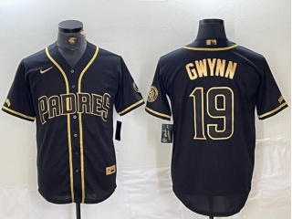San Diego Padres #19 Tony Gwynn Cool Base Jersey Black/Golden