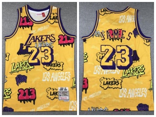 Los Angeles Lakers #23 Lebron James Graffiti Jersey Yellow