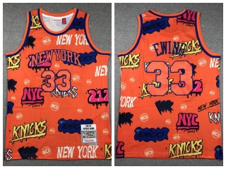 New York Knicks #33 Patrick Ewing Graffiti Jersey Orange