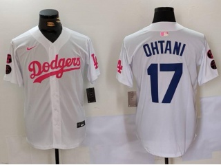 Los Angeles Dodgers #17 Shohei Ohtani with Pink/Blue Number Jersey White