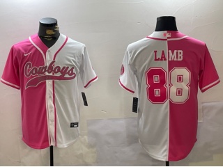 Dallas Cowboys #88 CeeDee Lamb Split Baseball Jersey White/Pink
