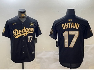 Los Angeles Dodgers #17 Shohei Ohtani with 2024 WS Patch & 34 Patch Players Limited Jersey Black Gol...