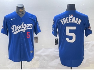 Los Angeles Dodgers #5 Freddie Freeman with 2024 Champions Patch and 34 Black Patch Players Limited Jersey Blue
