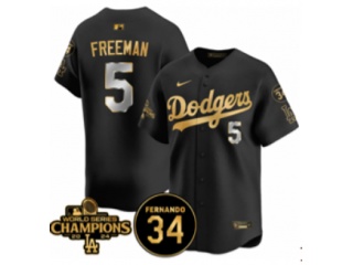 Los Angeles Dodgers #50 Mookie Betts with 2024 Champions Patch and 34 Black Patch Players Limited Jersey Black Golden