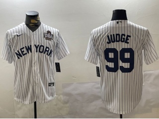 New York Yankees #99 Aaron Judge with 2024 WS Patch Jersey White Pinstrip