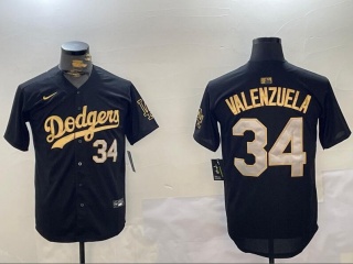 Los Angeles Dodgers #34 Fernando Valenzuela Players Limited Jersey Black Golden