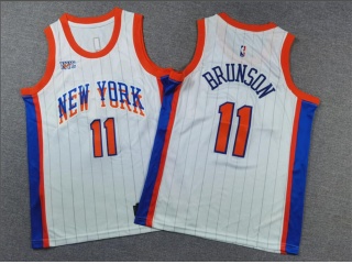 Youth New York Knicks #11 Jalen Brunson 2024-25 City Jersey White Pinstripes