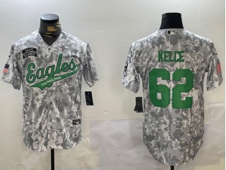 Philadelphia Eagles #62 Jason Kelce 2024 Salute to Service Baseball Jersey Arctic Camo