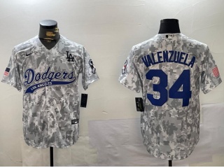 Los Angeles Dodgers #34 Fernando Valenzuela Salute to Service Jersey Arctic Camo