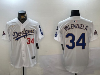 Los Angeles Dodgers #34 Fernando Valenzuela Gold Program with 2024 Champions Patch and 34 Black Patch Players Limited Je