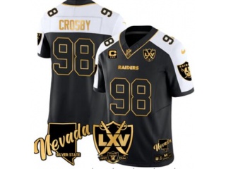 Las Vegas Raiders #98 Maxx Crosby with White Shoulders Patches Limited Jersey Black/Golden