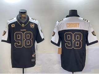 Las Vegas Raiders #98 Maxx Crosby with White Shoulders Patches Limited Jersey Black/Golden